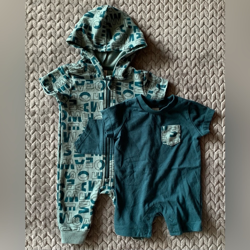 Zip Up Romper with Hood 2-Pack in Turquoise and Aqua from pl baby in 3M